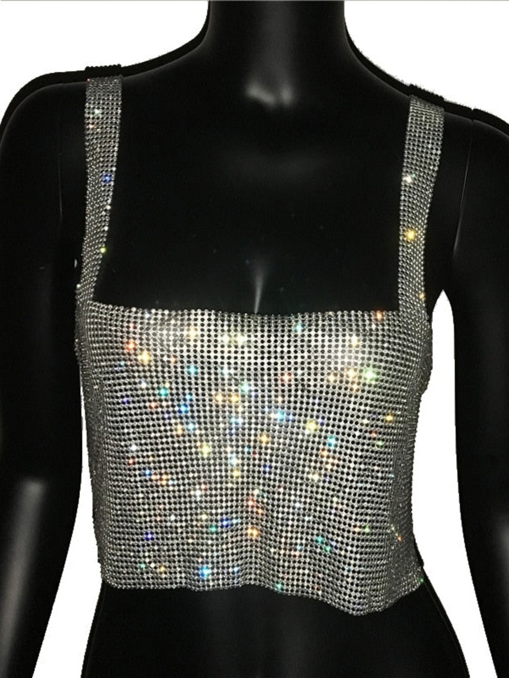 Silver Rhinestone Open Back Crop Top With Clasp | Women’s Size Small